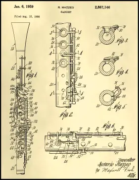 Clarinet Patent on Parchment Printable Patent