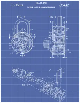 Combination Lock Patent on Blueprint Printable Patent