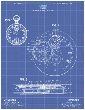 Pocket Watch Patent on Blueprint Printable Patent