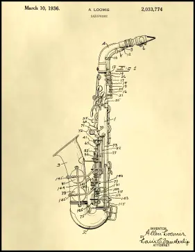 Saxophone Patent on Parchment Printable Patent