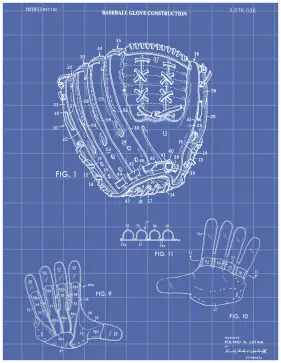 Baseball Glove Patent on Blueprint Printable Patent