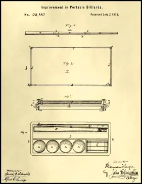 Billiards Patent on Parchment Printable Patent