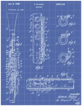 Clarinet Patent on Blueprint Printable Patent