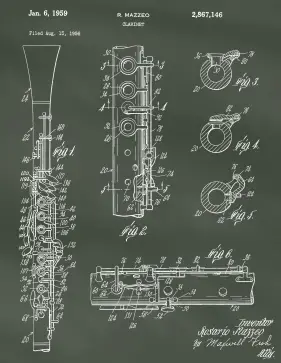Clarinet Patent on Chalkboard Printable Patent