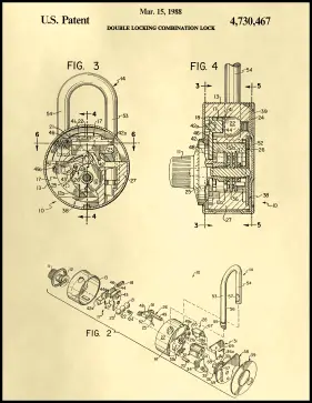 Combination Lock Patent on Parchment Printable Patent