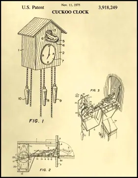 Cuckoo Clock Patent on Parchment Printable Patent