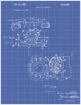 Dial Phone Patent on Blueprint Printable Patent