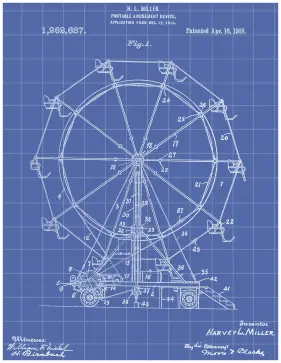 Ferris Wheel Patent on Blueprint Printable Patent