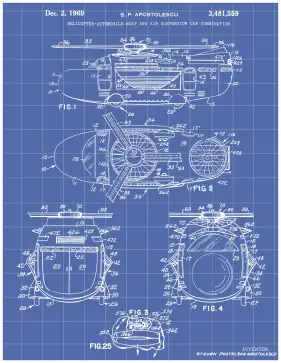Helicopter Boat Car Patent on Blueprint Printable Patent