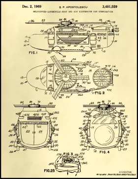 Helicopter Boat Car Patent on Parchment Printable Patent