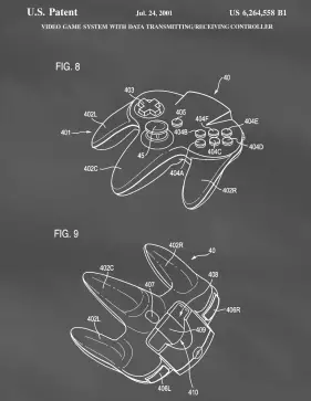 N64 Controller Patent on Blackboard Printable Patent