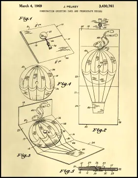 Phonograph Greeting Card Patent on Parchment Printable Patent