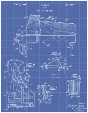 Piano Patent on Blueprint Printable Patent