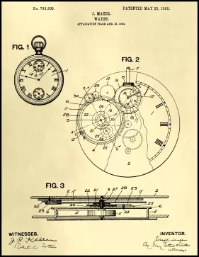 Pocket Watch Patent on Parchment Printable Patent