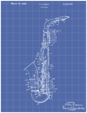 Saxophone Patent on Blueprint Printable Patent