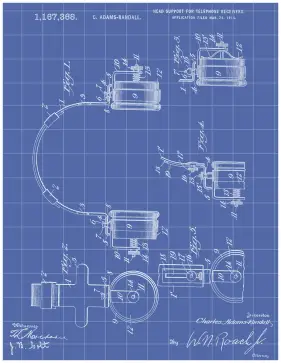 Telephone Headset Patent on Blueprint Printable Patent