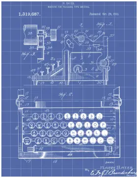 Typewriter Patent on Blueprint Printable Patent