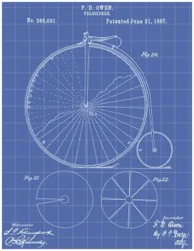 Velocipede Patent on Blueprint Printable Patent