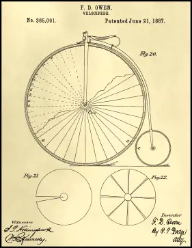 Velocipede Patent on Parchment Printable Patent