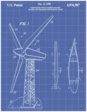 Wind Turbine Patent on Blueprint Printable Patent